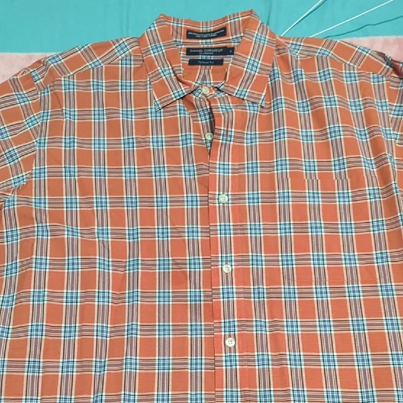 Daniel Cremieux Orange and White Plaid Shirt - Picture 5 of 6
